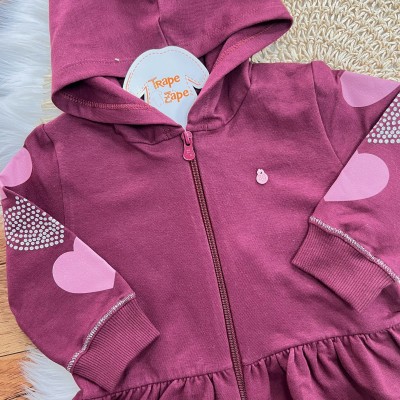 Conj. Jaqueta com Corações nas Mangas e Calça Legging - Uva e Rose